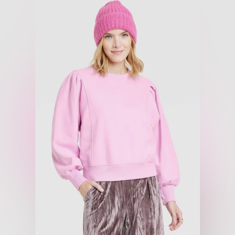 Women’s Pink A New Day Pleated Ruched Shoulder Sweatshirt | Size M